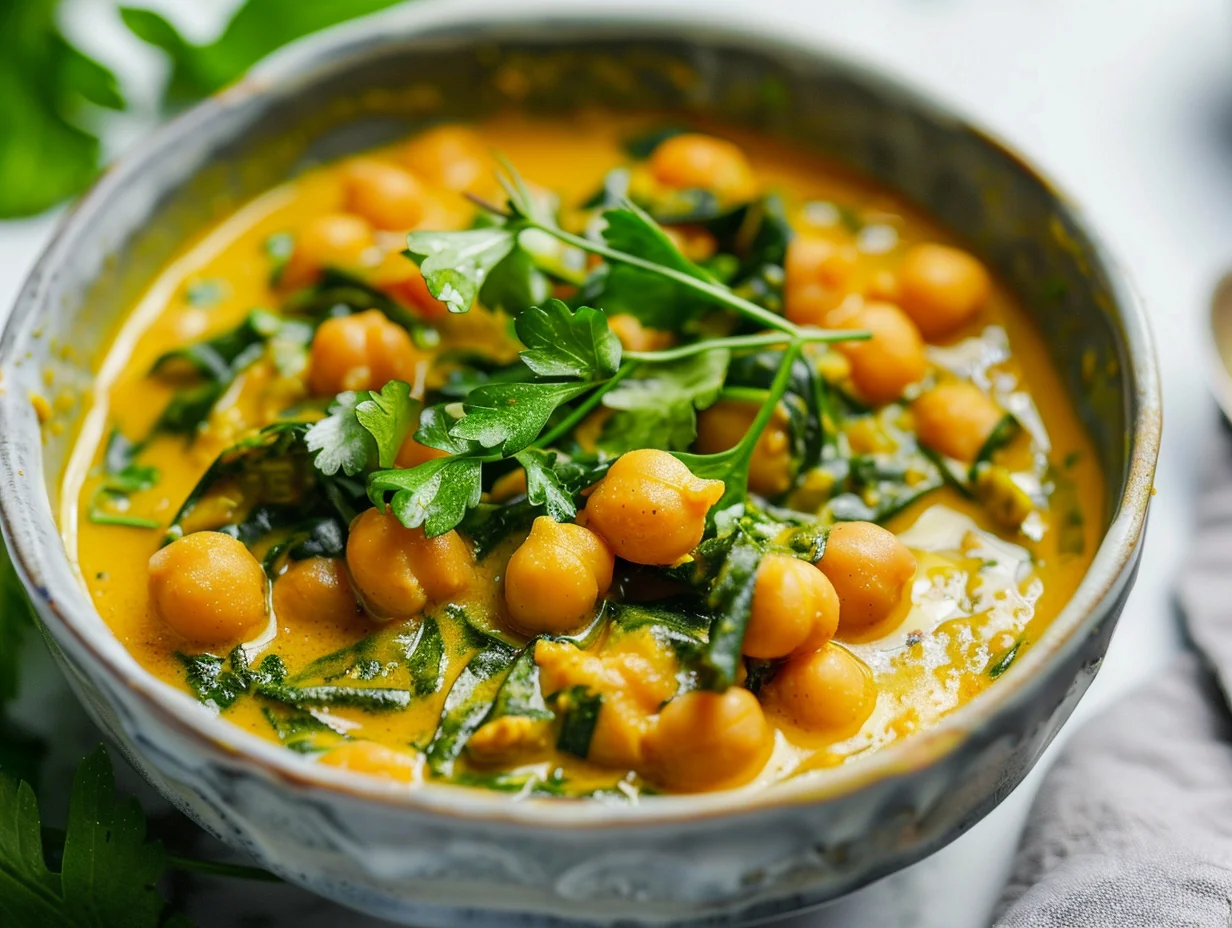 Curry coco pois chiches et épinards