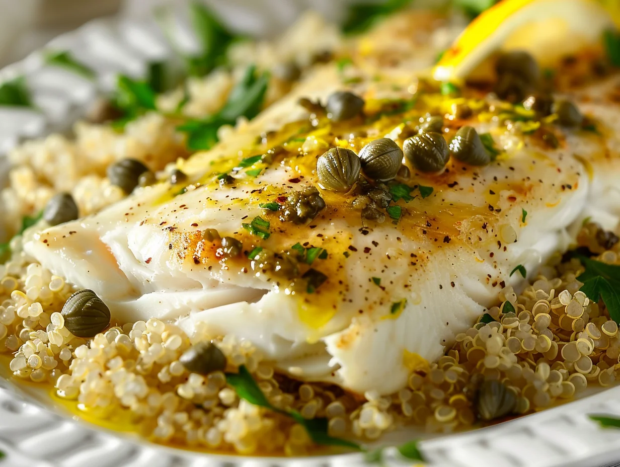 Poisson blanc au four citron-câpres et quinoa