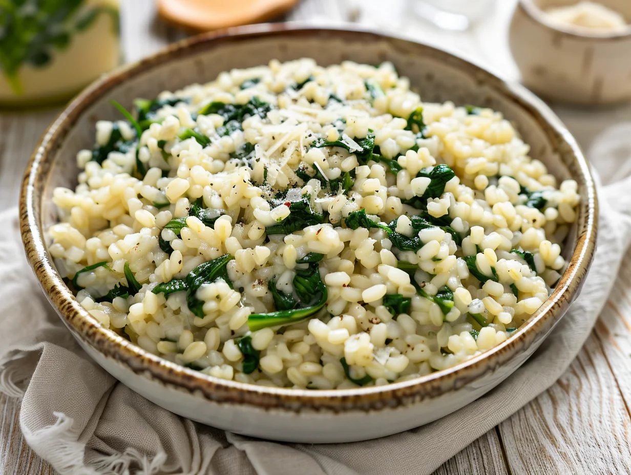 Orgeotto parmesan et épinards