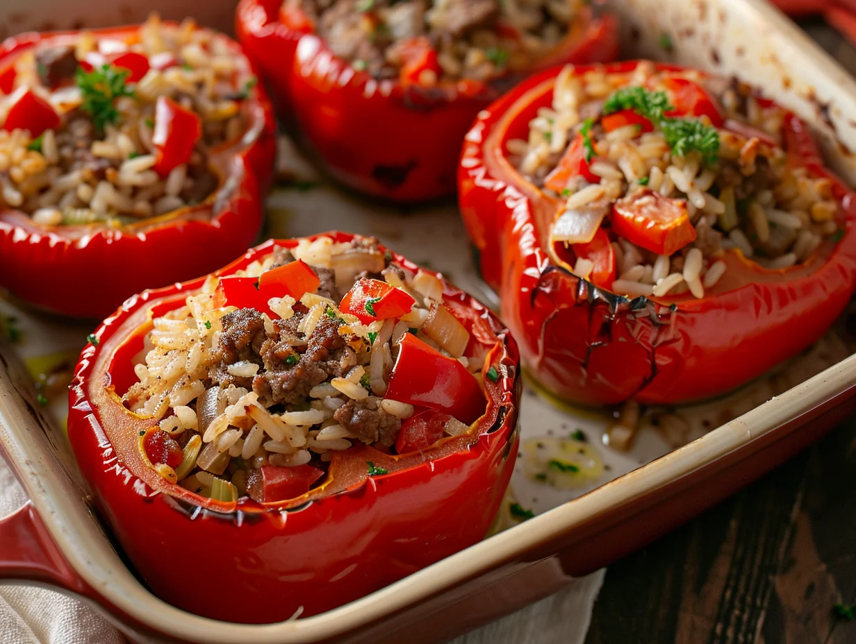 Poivrons farcis au bœuf et riz