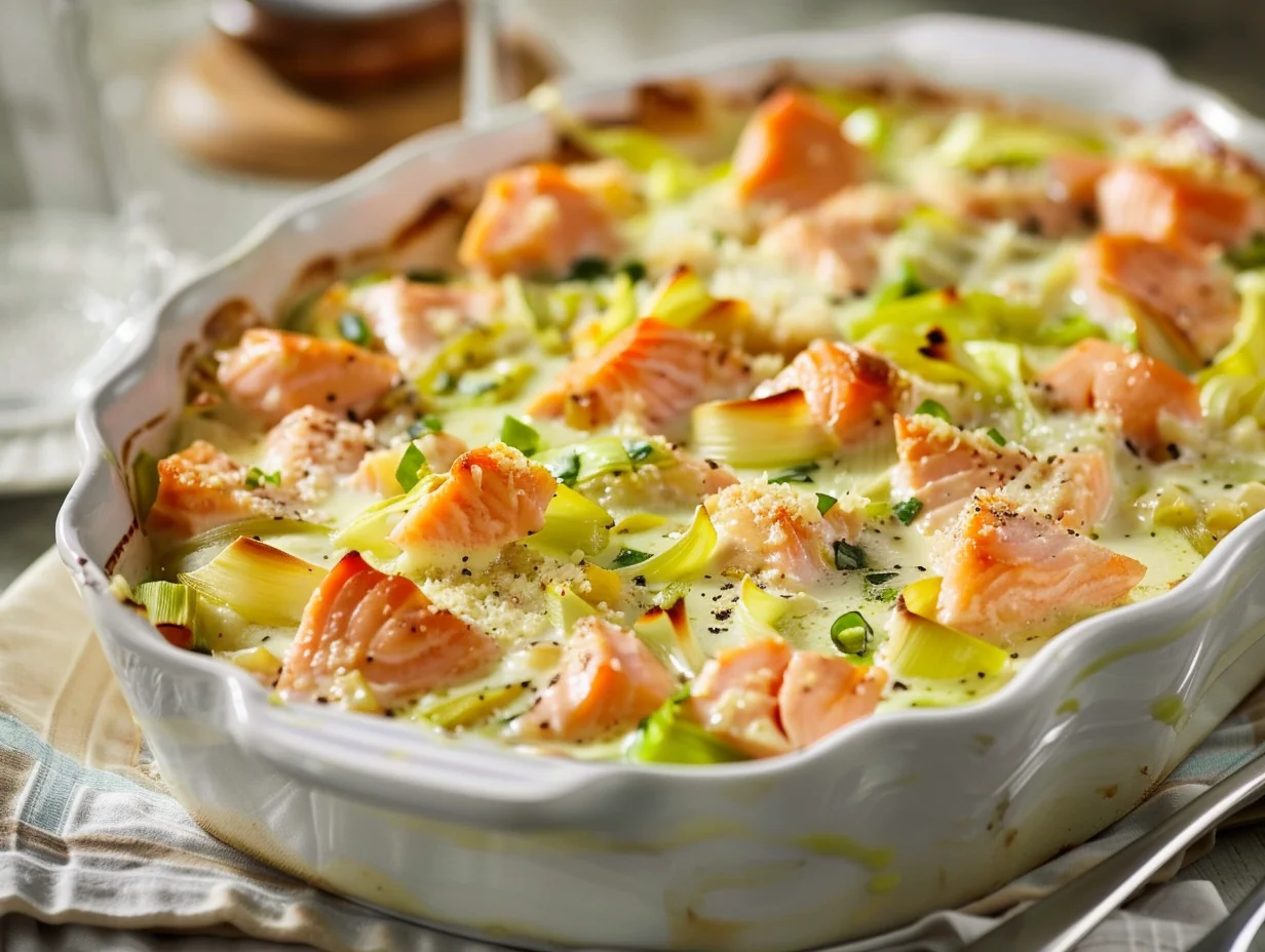 Gratin de saumon aux poireaux