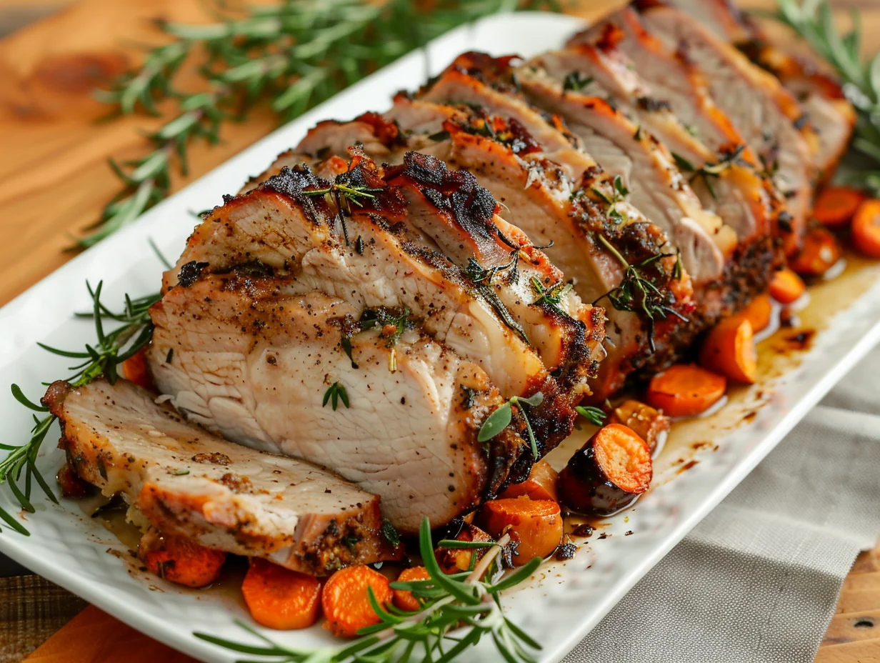 Rôti de porc aux herbes et carottes nouvelles