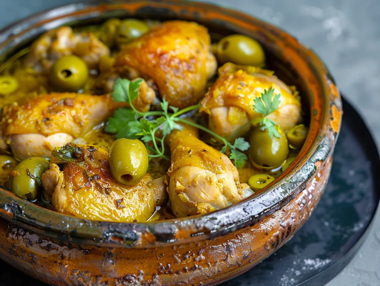 Tajine de poulet au citron et olives