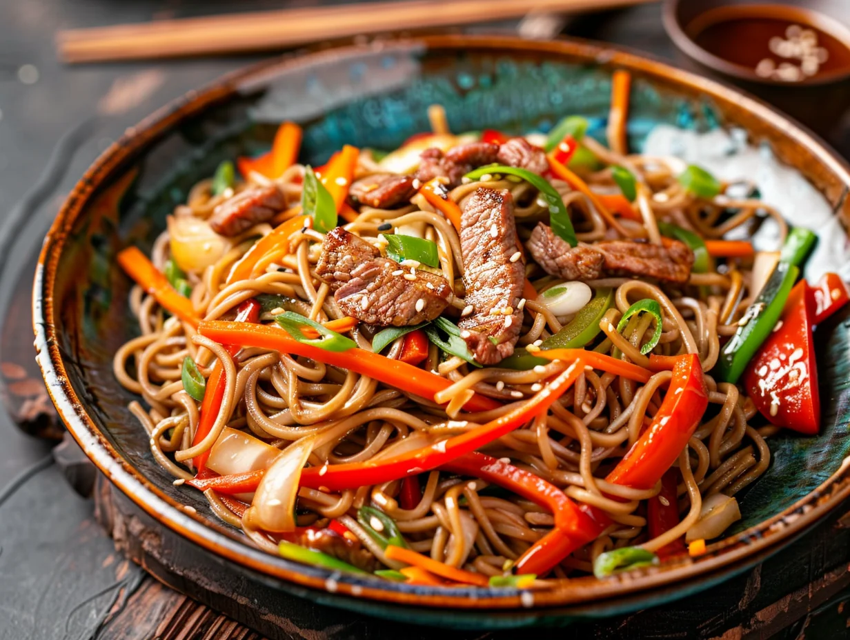 Wok de bœuf aux nouilles soba