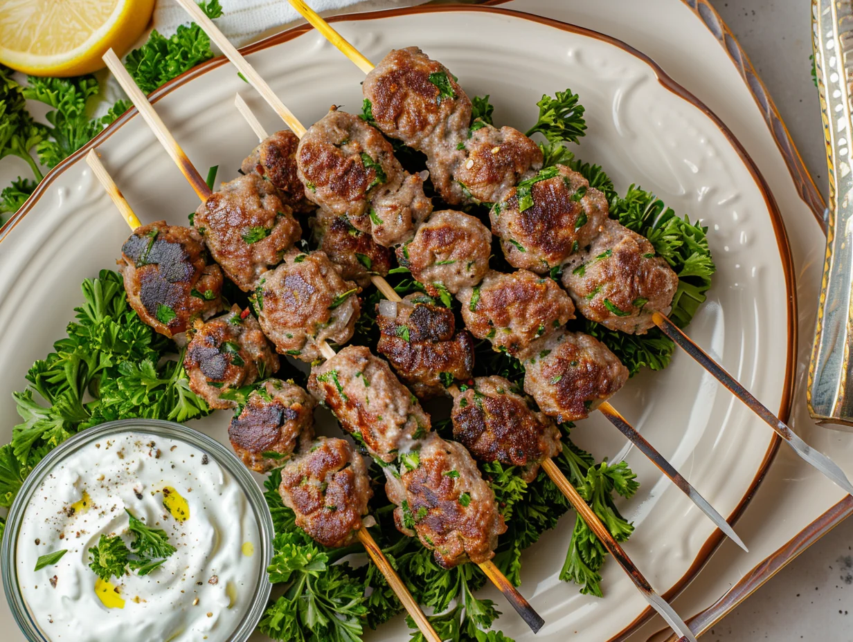 Brochettes de kefta et yaourt à la menthe