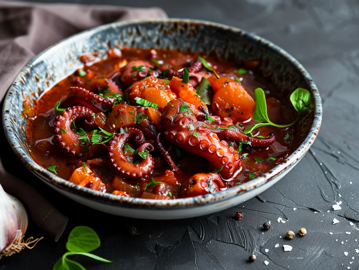 Ragoût de poulpe au vin rouge